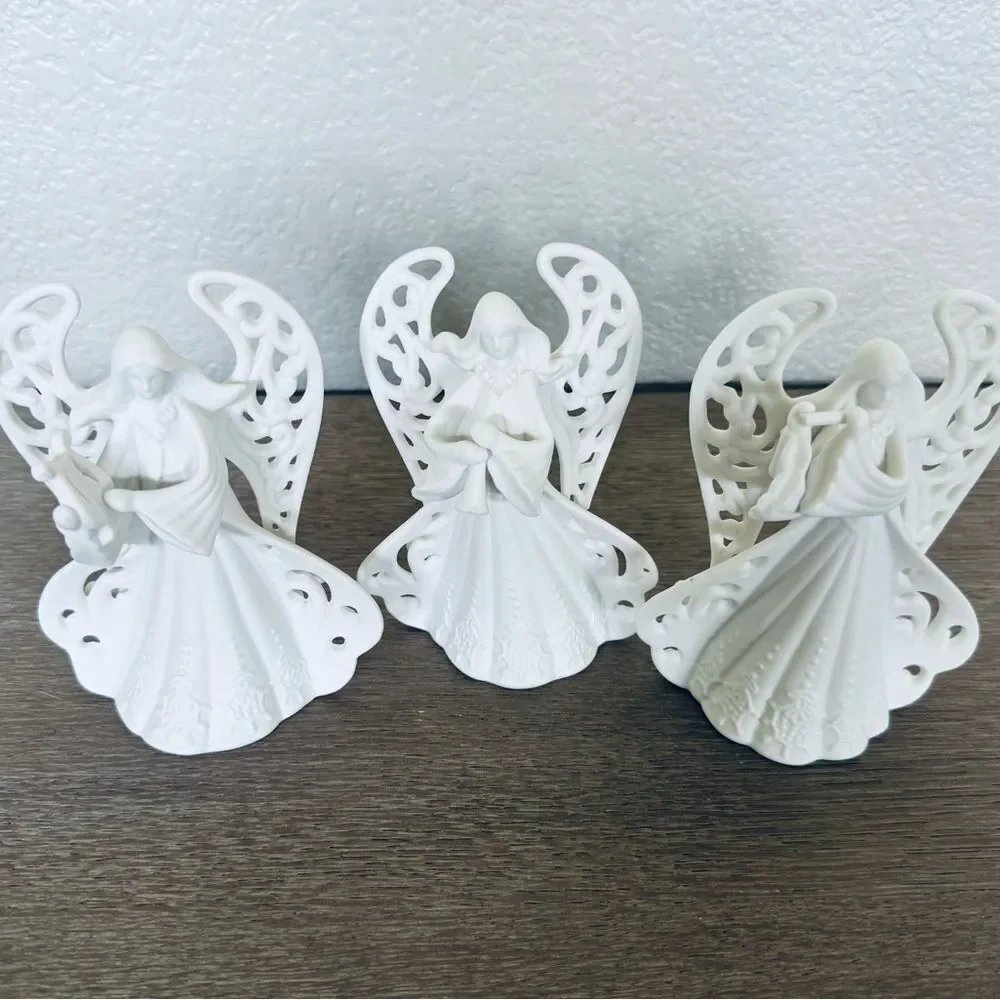 Christmas Holiday Ceramic Angel Figurine Bells 3-pc Set
